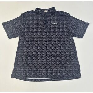 Wendys Polo Shirt Mens L Navy Blue Barco Uniform All Over Print Fast Food Logo